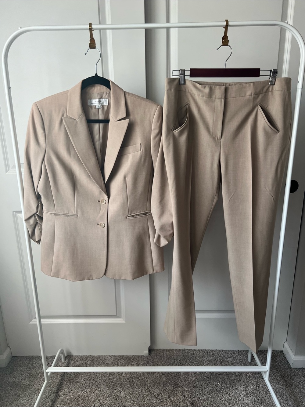 Tahari ASL Women's Light Beige Pantsuit Blazer & Trousers